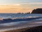 Rialto Beach, Olympic Peninsula, Washington State. Surf and sand at sunset. Art Print